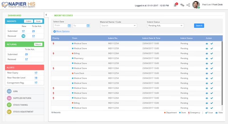 screenshot of Napier Hospital Information System
